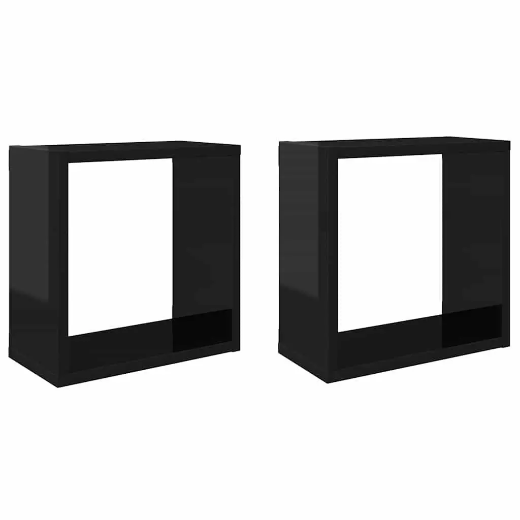 Wall Cube Shelves High Gloss Black 30x15x30 cm Floating Storage Display 2 Piece