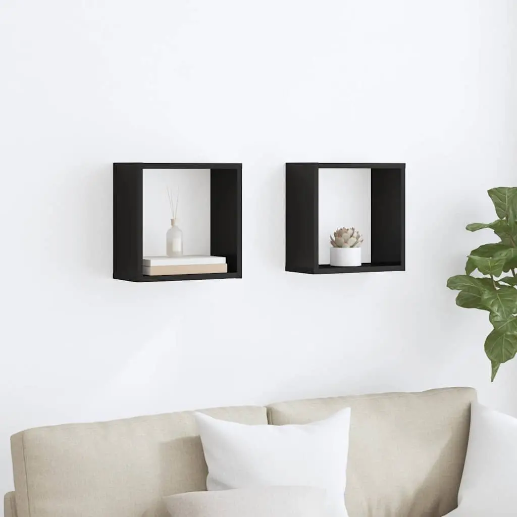 Wall Cube Shelves High Gloss Black 30x15x30 cm Floating Storage Display 2 Piece
