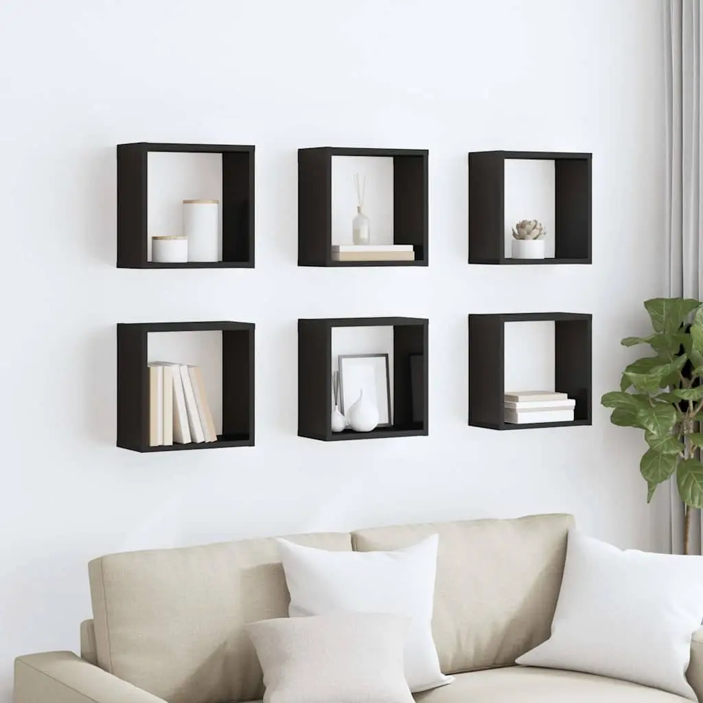 Wall Cube Shelves Black 6 Piece Floating Storage Display Organiser