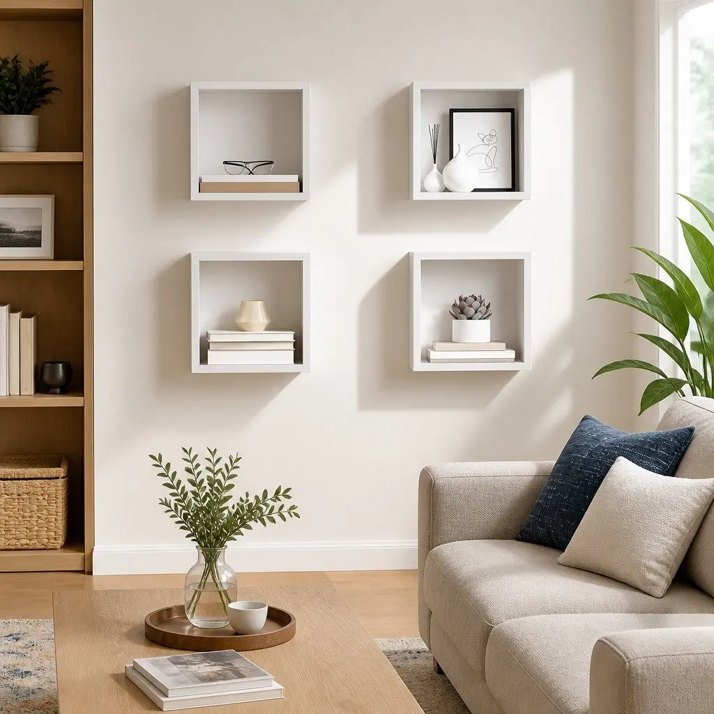 Wall Cube Shelves White 4 Piece Floating Storage Display Organiser