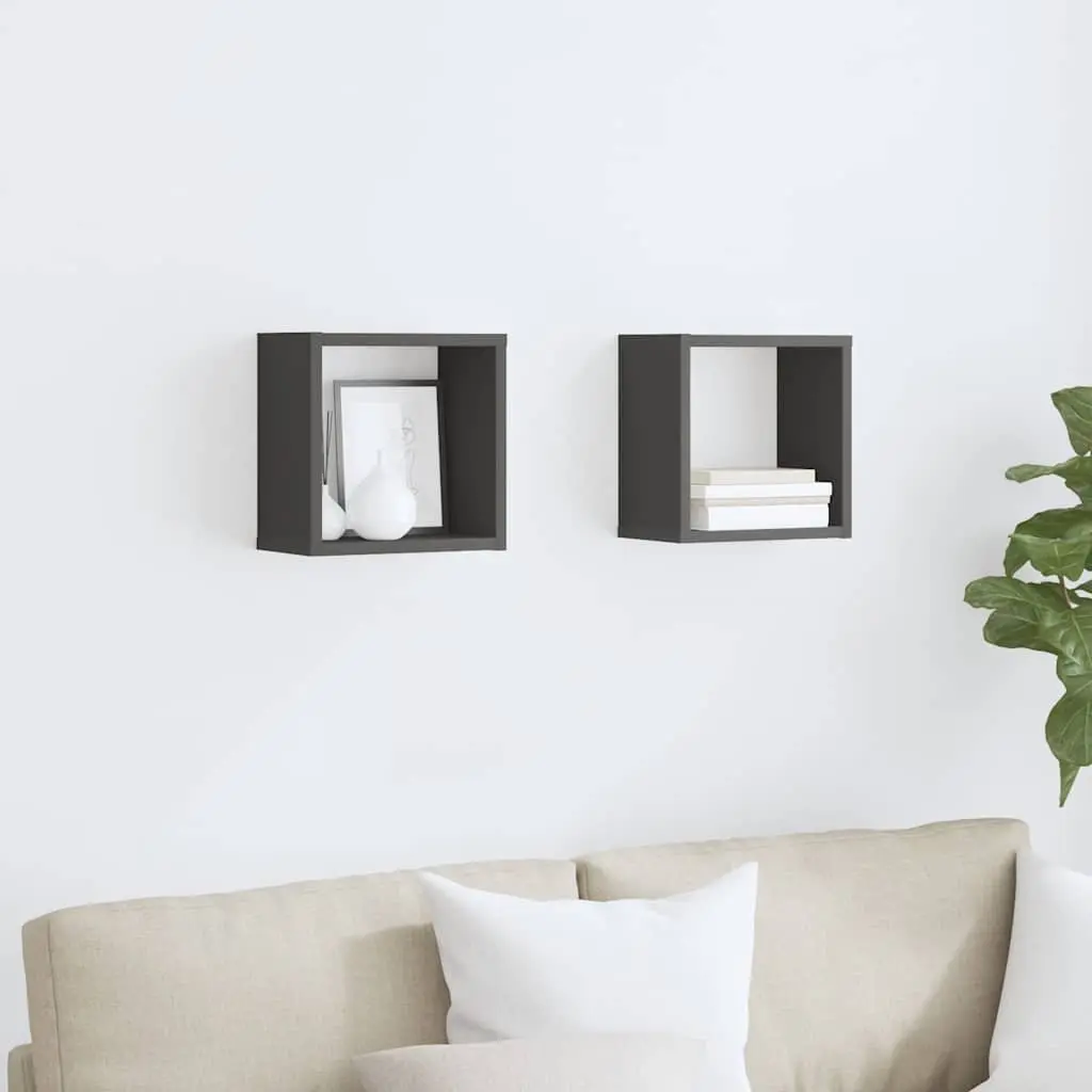 Wall Cube Shelves Grey 2 Piece Floating Storage Display Organizer