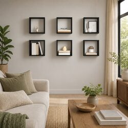 Concise Set of 6 Grey Floating Cube Shelves