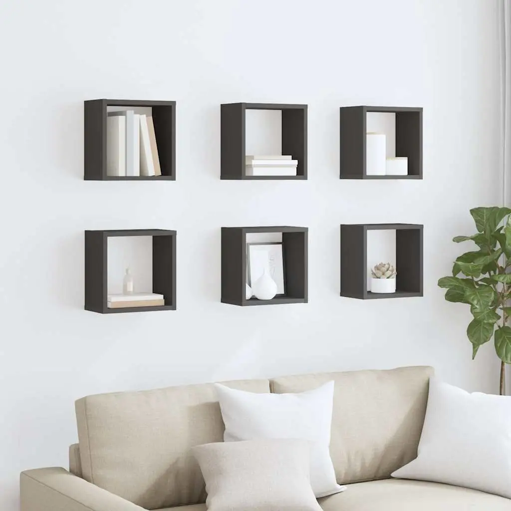 Wall Cube Shelves Grey 6 Piece Floating Storage Display Units
