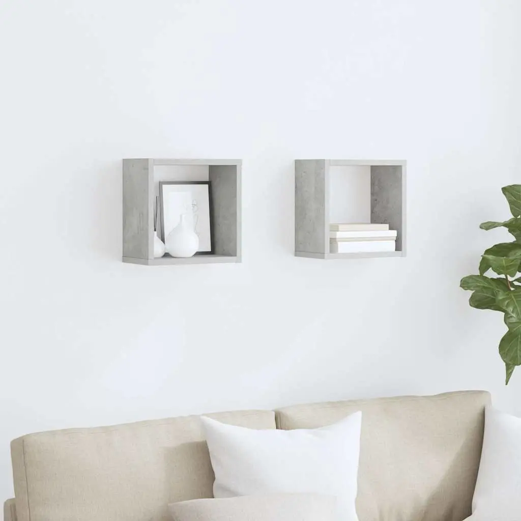 Wall Cube Shelves Grey 26x15x26cm Floating Storage Display Organiser Set 2 Pieces