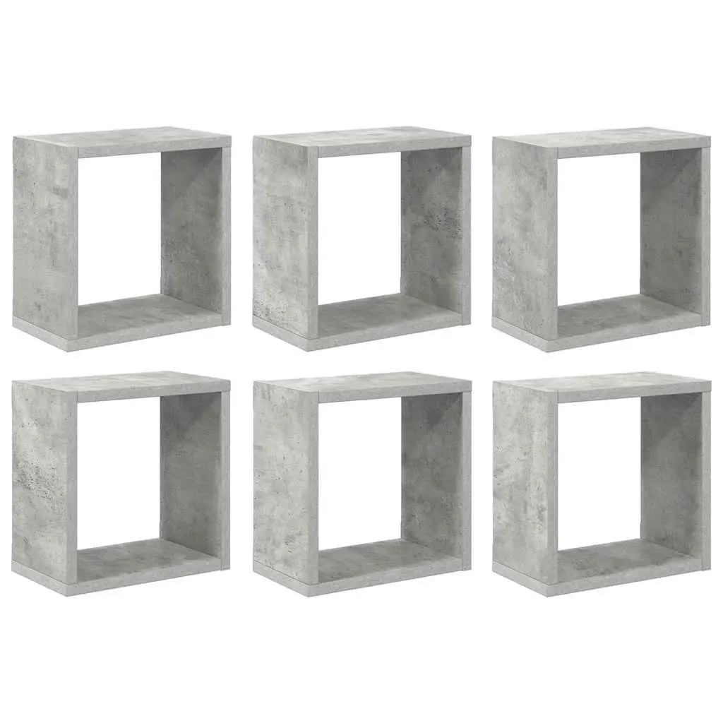 Wall Cube Shelves Grey 6 Piece Floating Storage Display Hanging Organiser