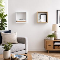 Cube Shelves, Floating Storage in White, Set of 2