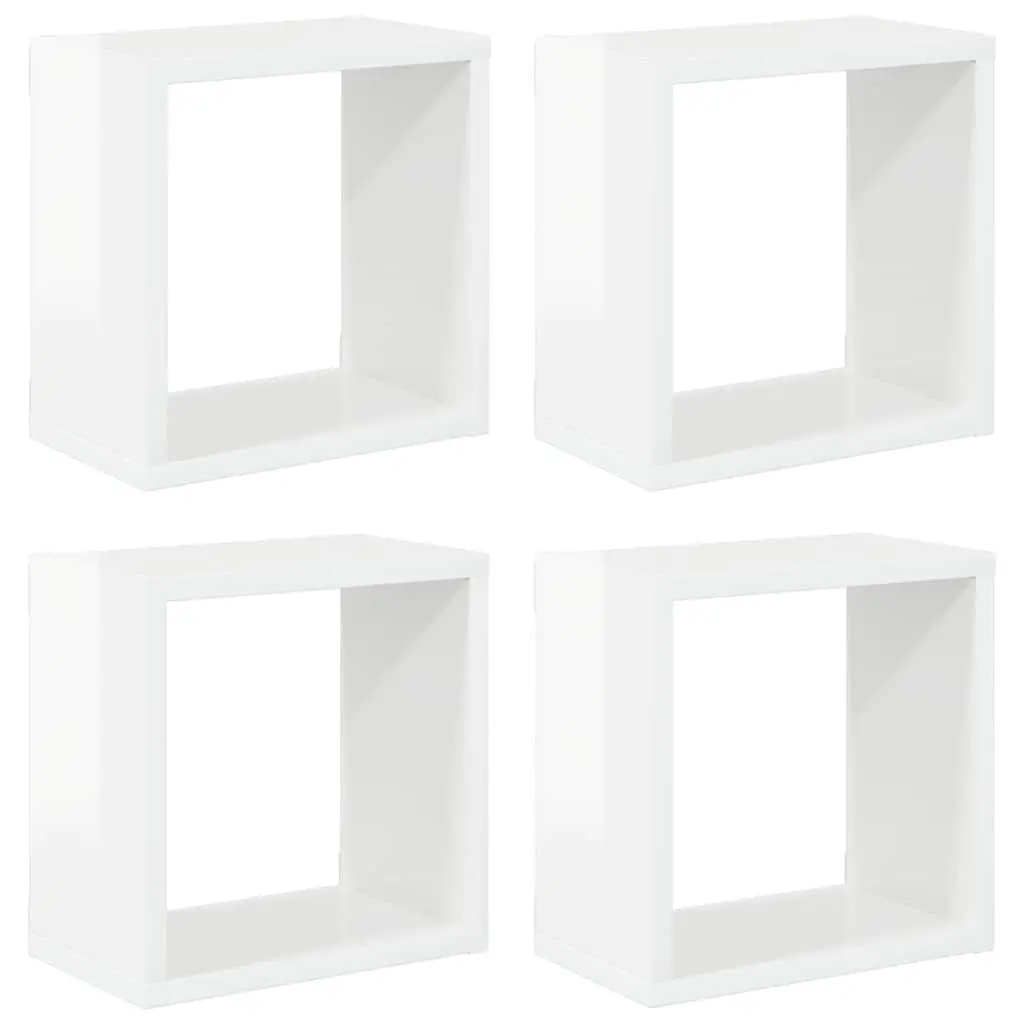 Wall Cube Shelves High Gloss White 4 Piece Set Floating Storage Display