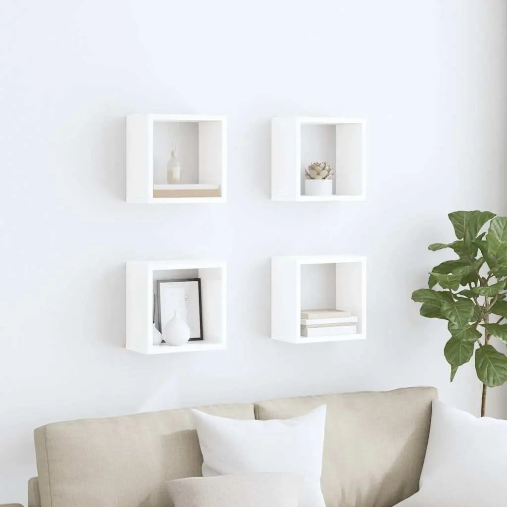 Wall Cube Shelves High Gloss White 4 Piece Set Floating Storage Display