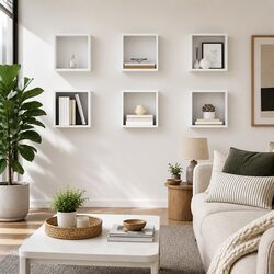 6 White Floating Cube Shelves