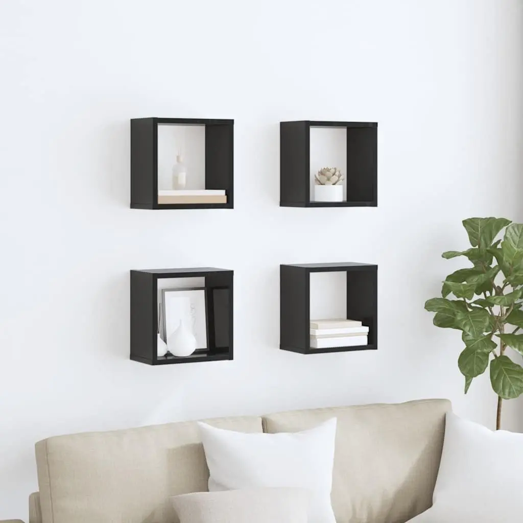 Wall Cube Shelves High Gloss Black 4 Piece Floating Storage Display