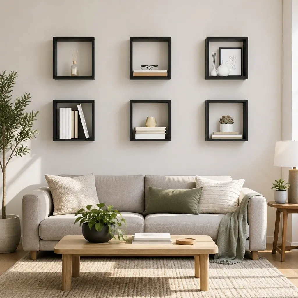 Wall Cube Shelves Grey 6 Piece Floating Storage Display Organizer Set