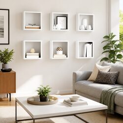 Set of 6 White Floating Cube Shelves