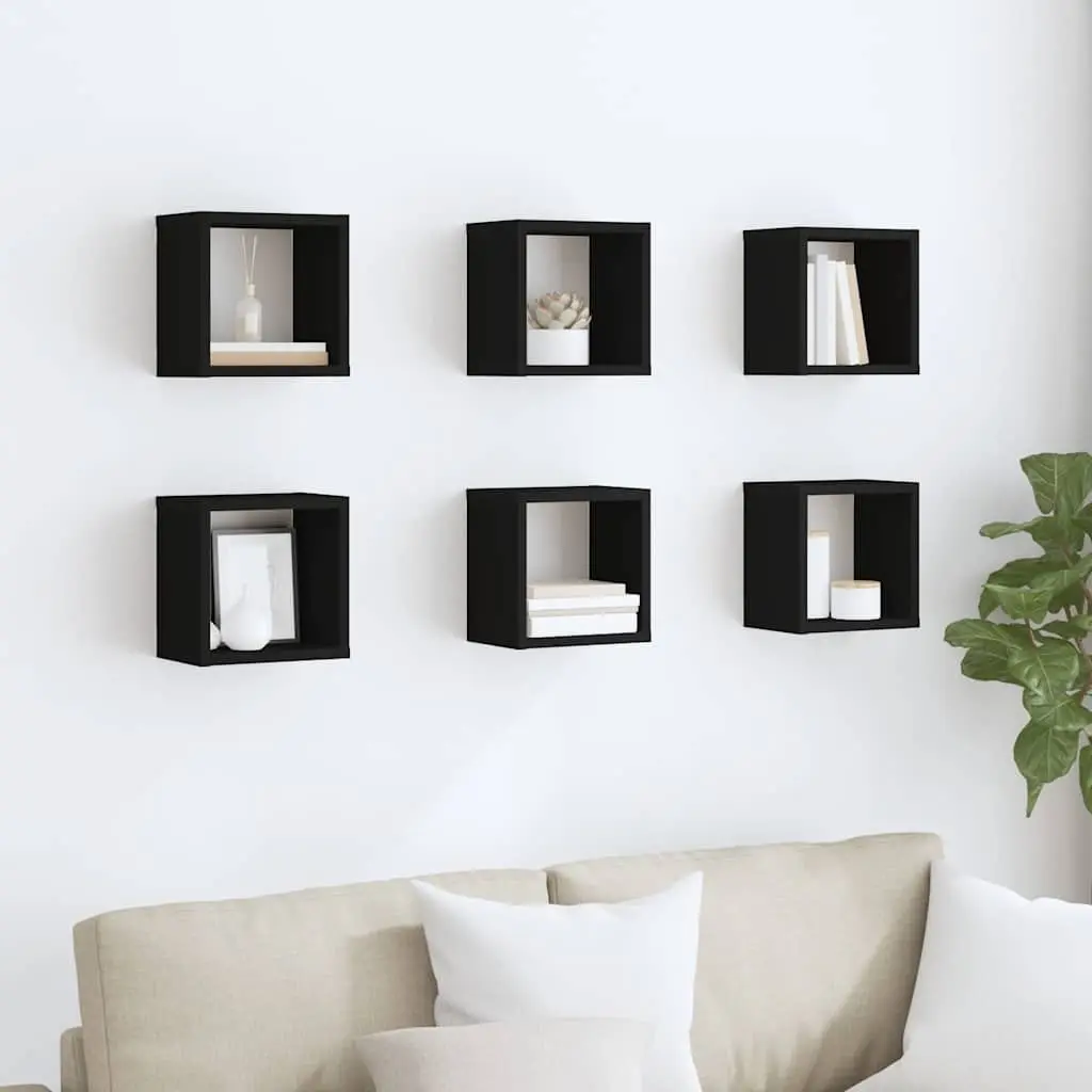 Wall Cube Shelves Black 6 Piece Floating Storage Display Organizer