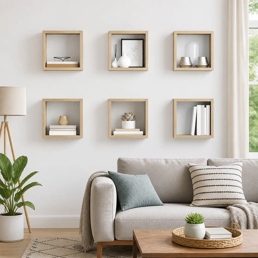 Wall Cube Shelves Brown 6 Piece Floating Storage Display Organizer Home Decor