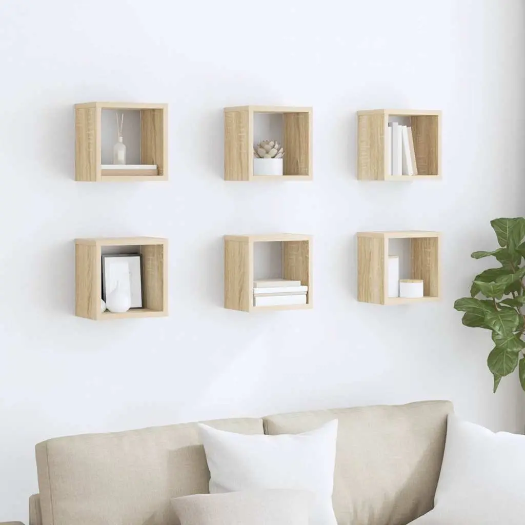 Wall Cube Shelves Brown 6 Piece Floating Storage Display Organizer Home Decor
