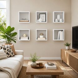 Wall Cube Shelves Set 6 pcs White Floating Storage Display Organiser Home Decor