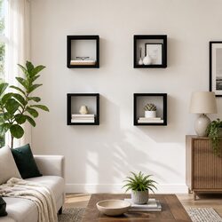 Wall Cube Shelves 4 Pcs Floating Storage Display Black Hanging Organizer Set
