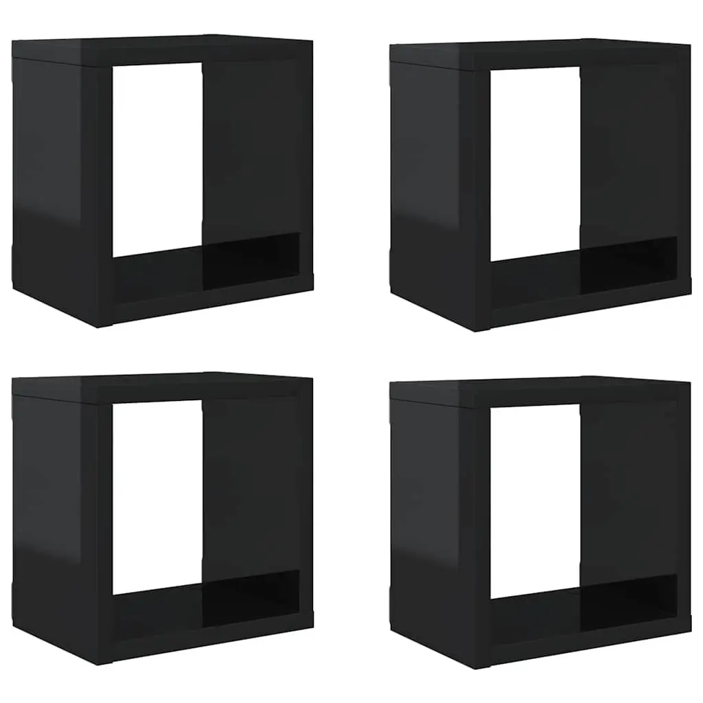 Wall Cube Shelves Black 22x15x22cm Floating Storage Display 4 Piece Set