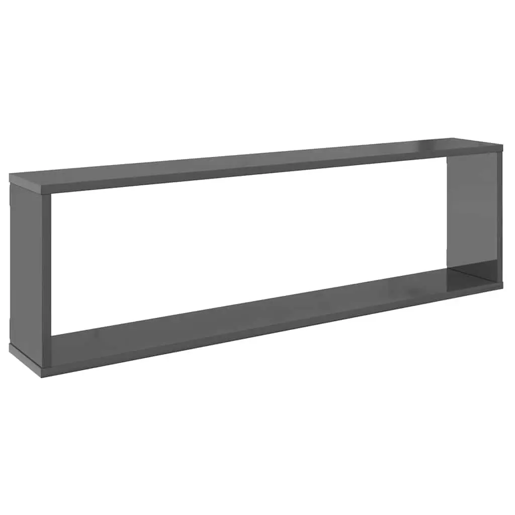 High Gloss Grey Wall Cube Shelves 4 Piece Floating Storage Organiser Display