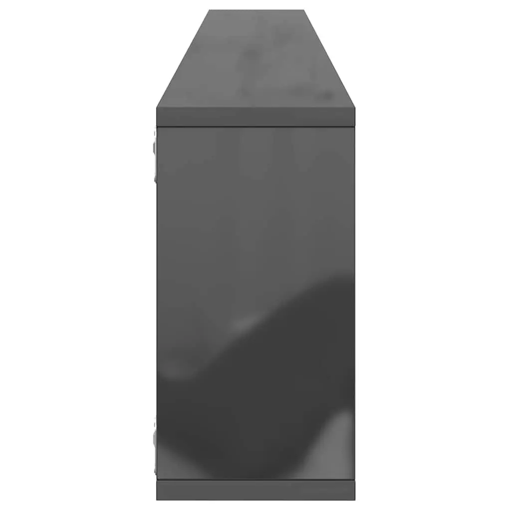 High Gloss Grey Wall Cube Shelves 4 Piece Floating Storage Organiser Display