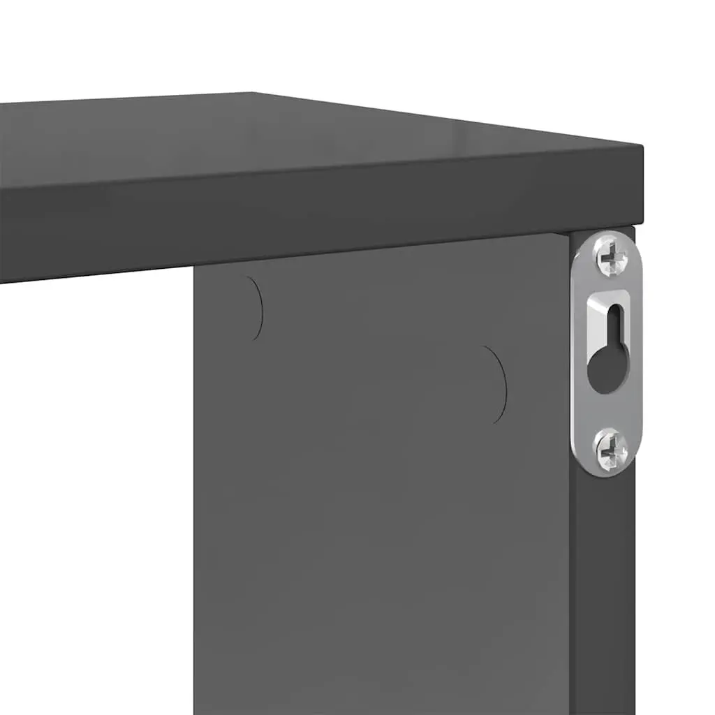 High Gloss Grey Wall Cube Shelves 4 Piece Floating Storage Organiser Display