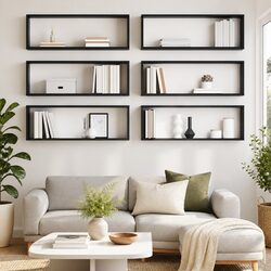 Wall Cube Shelves 6 Piece Set Grey Storage Display Floating Mounted Home Decor
