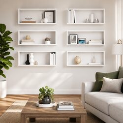 6 Piece Floating White Cube Shelves