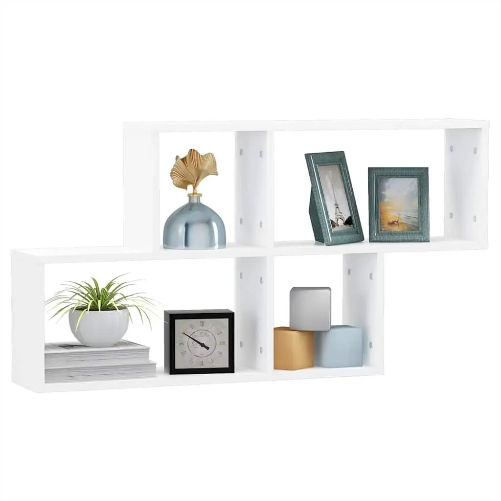 White Wall Shelf Cube Storage Display Unit Modern Home Decor 100 x 18 x 53 cm Invisible Mounting System