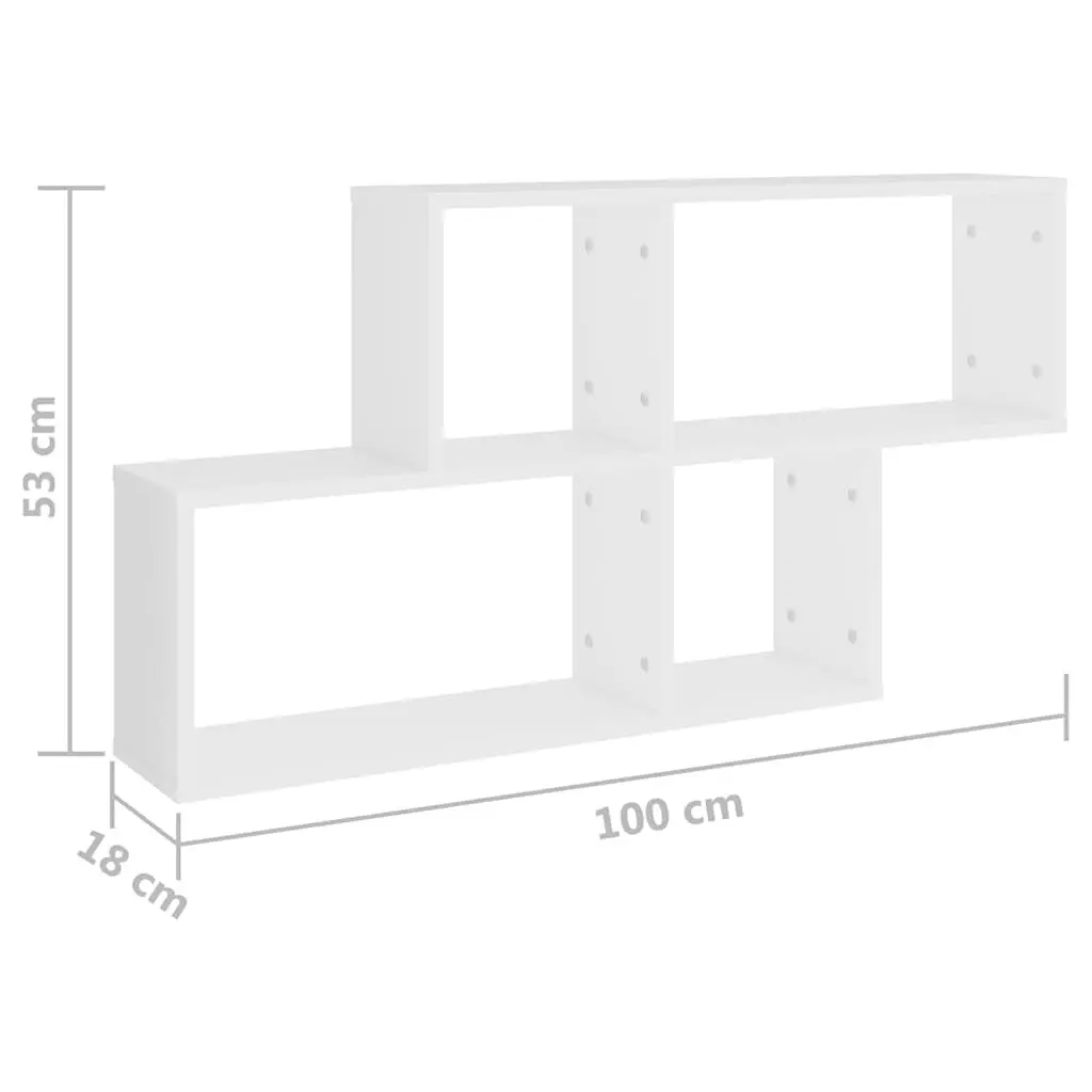 White Wall Shelf Cube Storage Display Unit Modern Home Decor 100 x 18 x 53 cm Invisible Mounting System