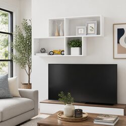 Compact White Wall Shelf with Invisible Mounting System