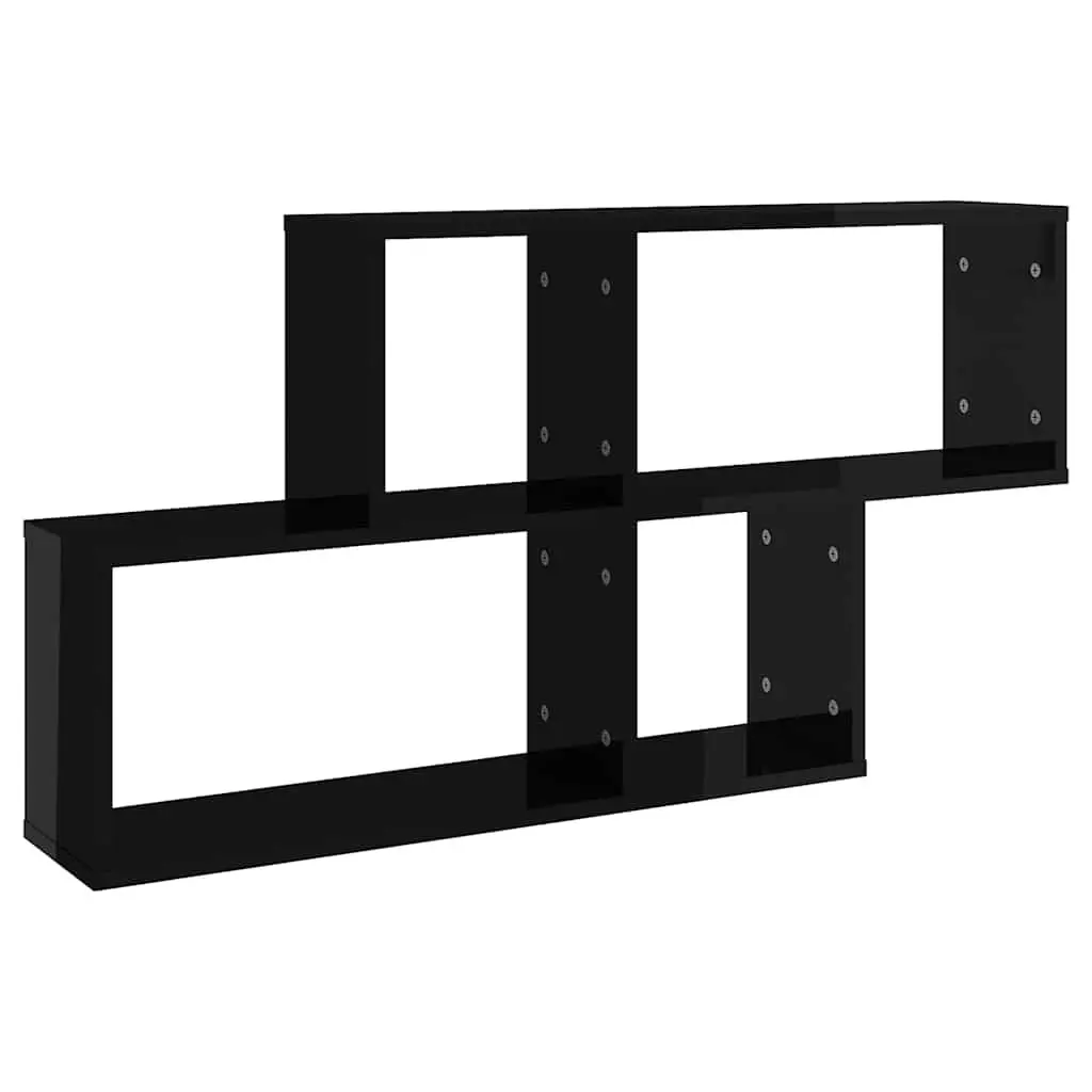 Floating Wall Shelf High Gloss Black Sturdy Display Cube Storage Unit 100x18x53cm