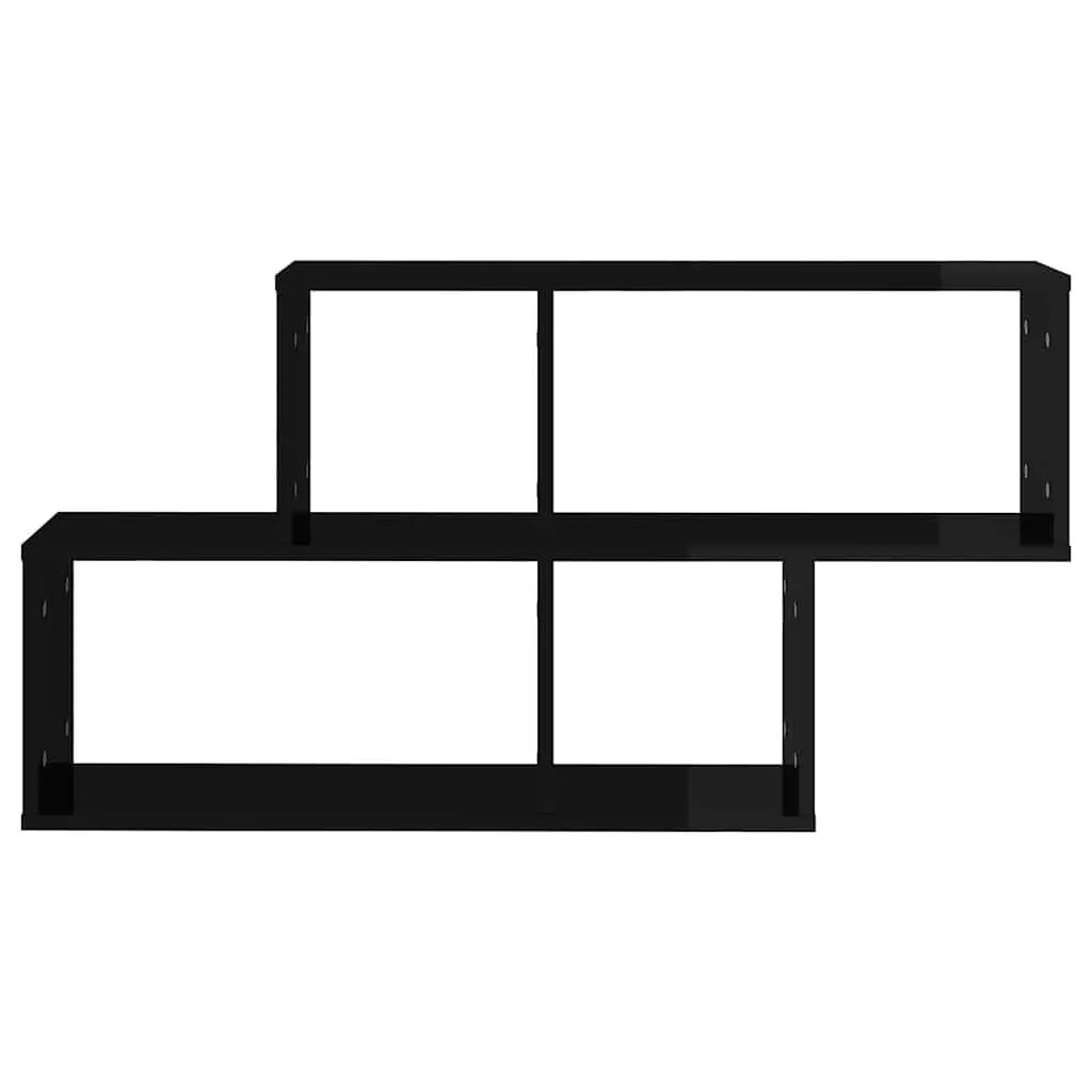 Floating Wall Shelf High Gloss Black Sturdy Display Cube Storage Unit 100x18x53cm