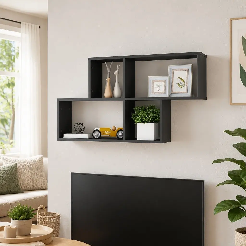 Wall Shelf Grey High Gloss Floating Cube Storage Shelving