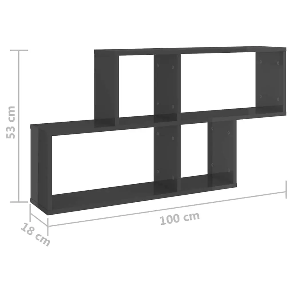 Wall Shelf Grey High Gloss Floating Cube Storage Shelving