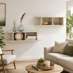Wall Shelves 2 pcs Brown Floating Display Cube Storage Home Decor Living Room