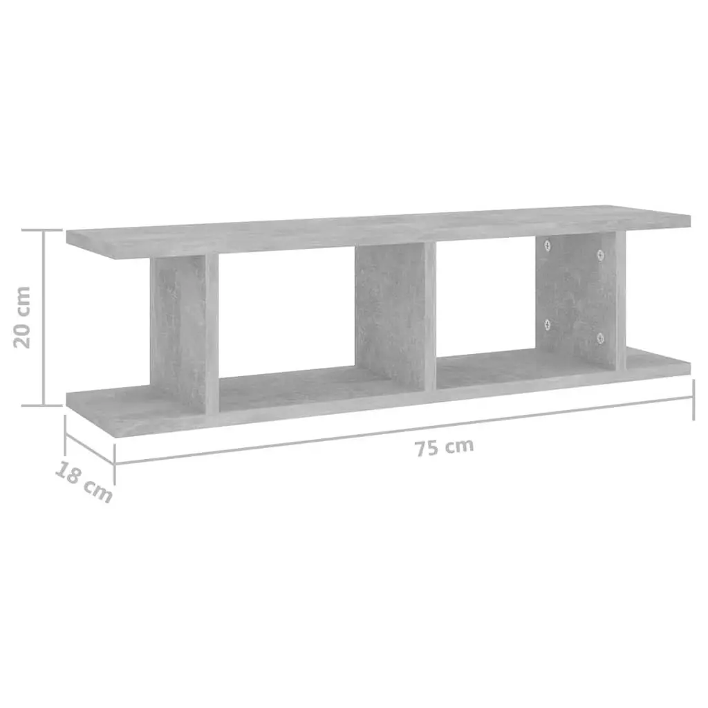 Wall Shelves Grey 75x18x20cm Floating Display Storage Cube 2 Piece
