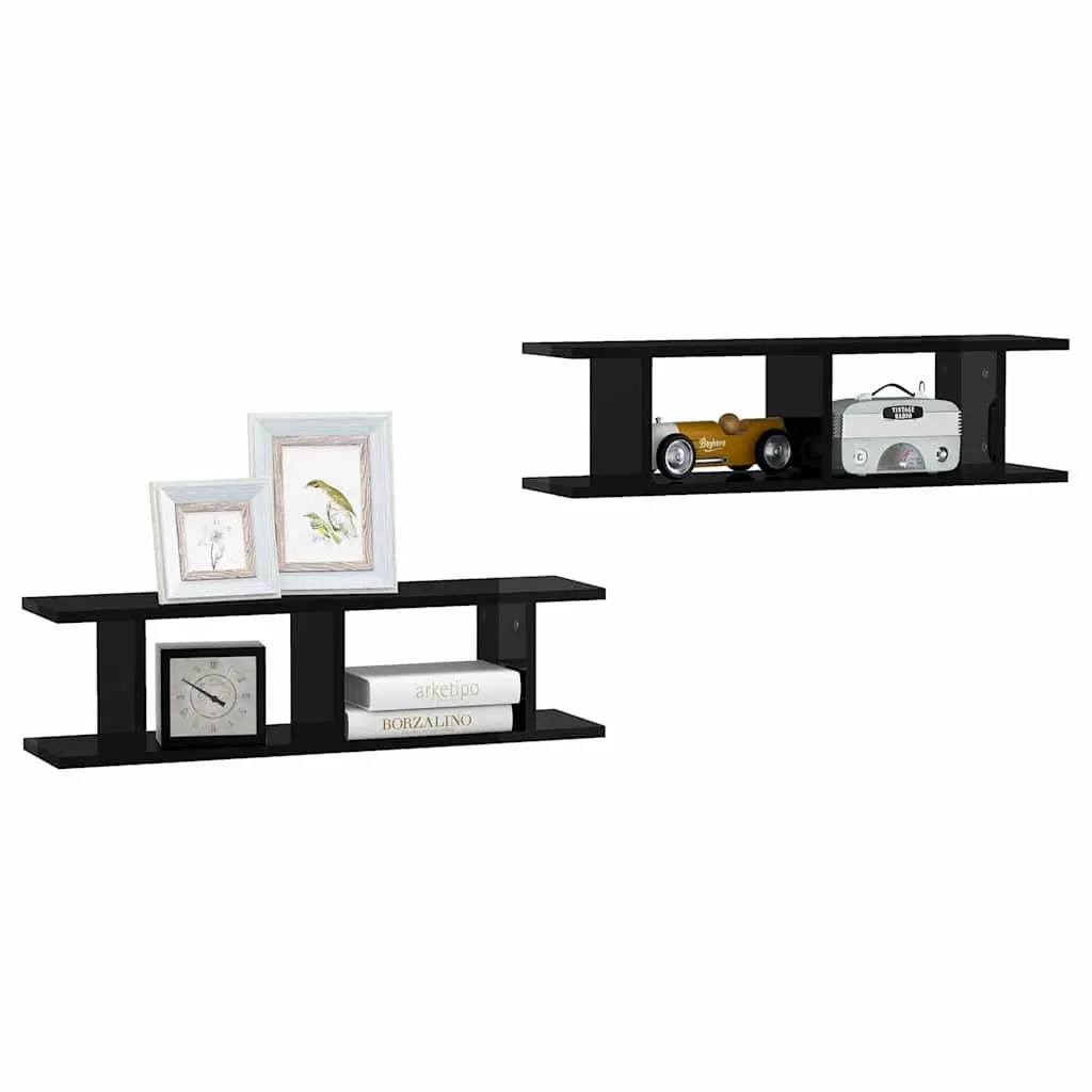 Wall Shelves Black 2 Piece Set Floating Display Cube Shelf