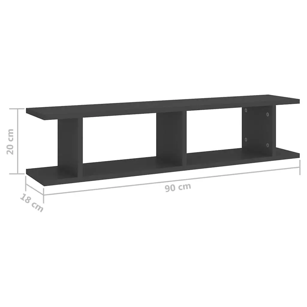 Wall Shelves Grey 90x18x20 cm Floating Display Cube Storage Unit 2 pcs