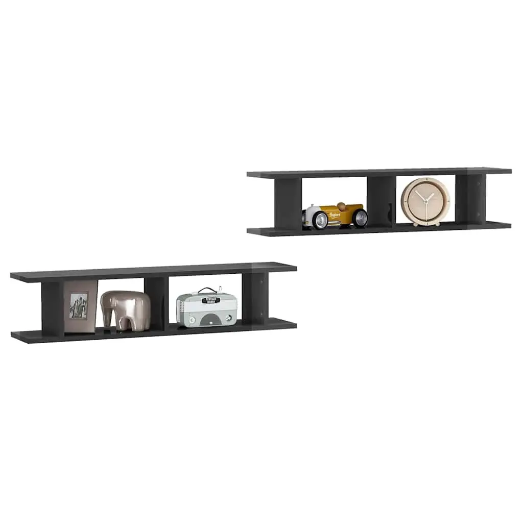 Wall Shelves Grey 90 x 18 x 20 cm Floating Display Cube Storage 2 Pieces