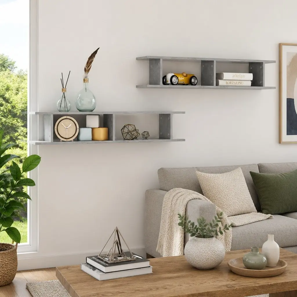 Wall Shelves Grey 2 pcs Cube Display Floating Storage Mounting System
