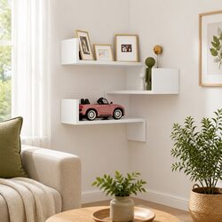 Compact and Stylish White Corner Shelf for Storage