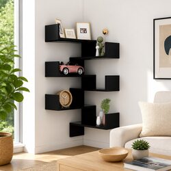 Wall Corner Shelves 2 pcs Black 40x40x50 cm Storage Display Floating Shelf
