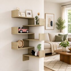 Smartly Designed Brown Wall Corner Shelves, 40x40x50 cm Each