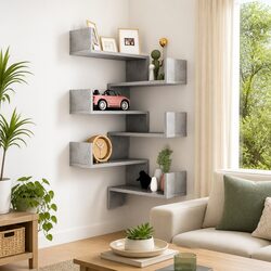 Grey Corner Shelves - Compact Set of 2 for Any Room