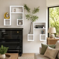 Wall Shelves Music Note Design White 50x15x50 cm Set of 2 Display Storage