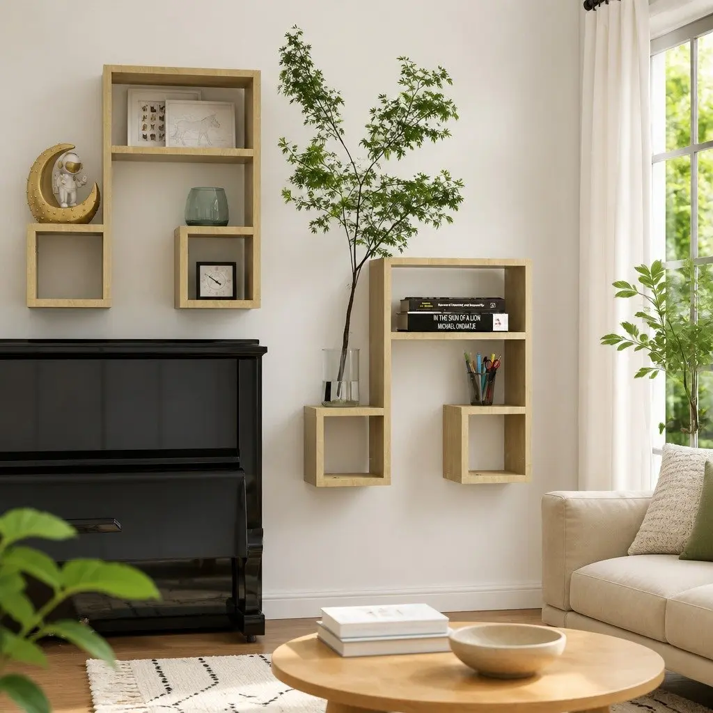 Wall Shelves Brown 50 x 15 x 50 cm Music Note Shape Storage Display 2 Pieces