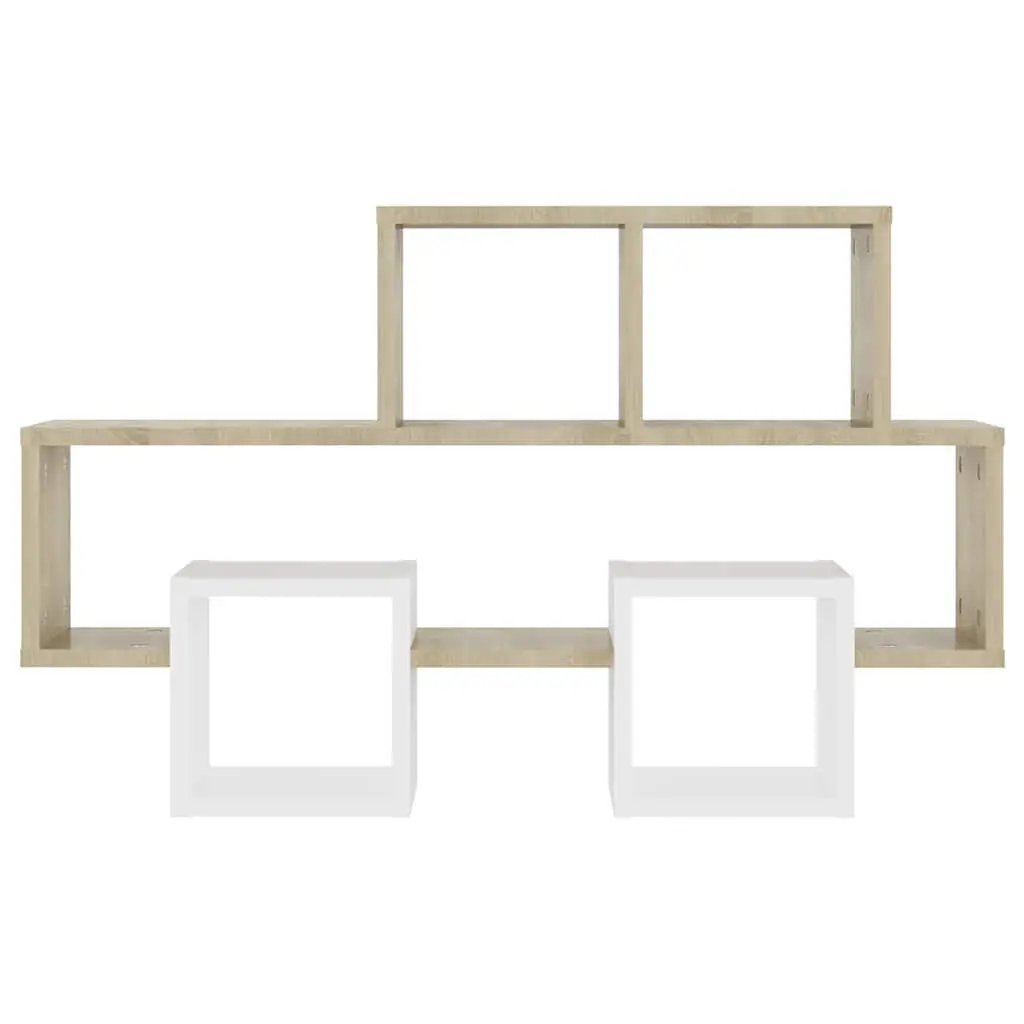 Car-Shaped Wall Shelf White Sonoma Oak Engineered Wood Open Compartments Storage Display Organizer