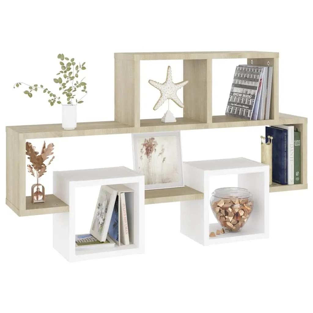 Car-Shaped Wall Shelf White Sonoma Oak Engineered Wood Open Compartments Storage Display Organizer