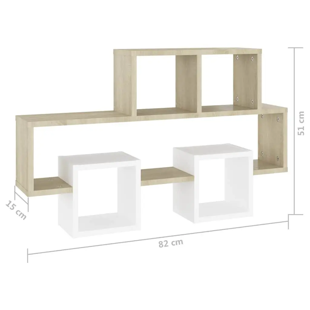 Car-Shaped Wall Shelf White Sonoma Oak Engineered Wood Open Compartments Storage Display Organizer