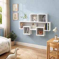 Car-Shaped Wall Shelf White Engineered Wood Storage Display Hanging Organizer